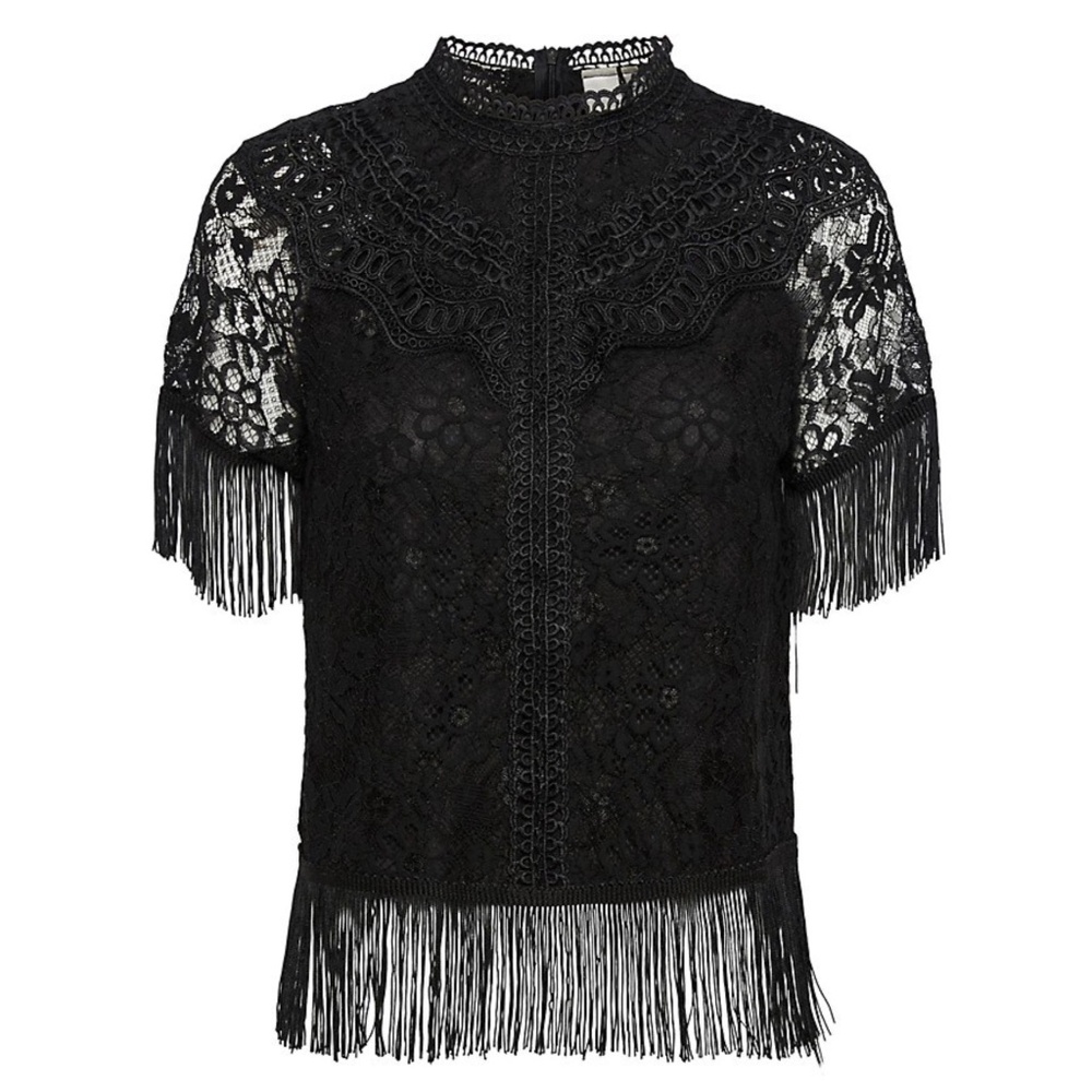 YAS Short-Sleeve Fringe Top